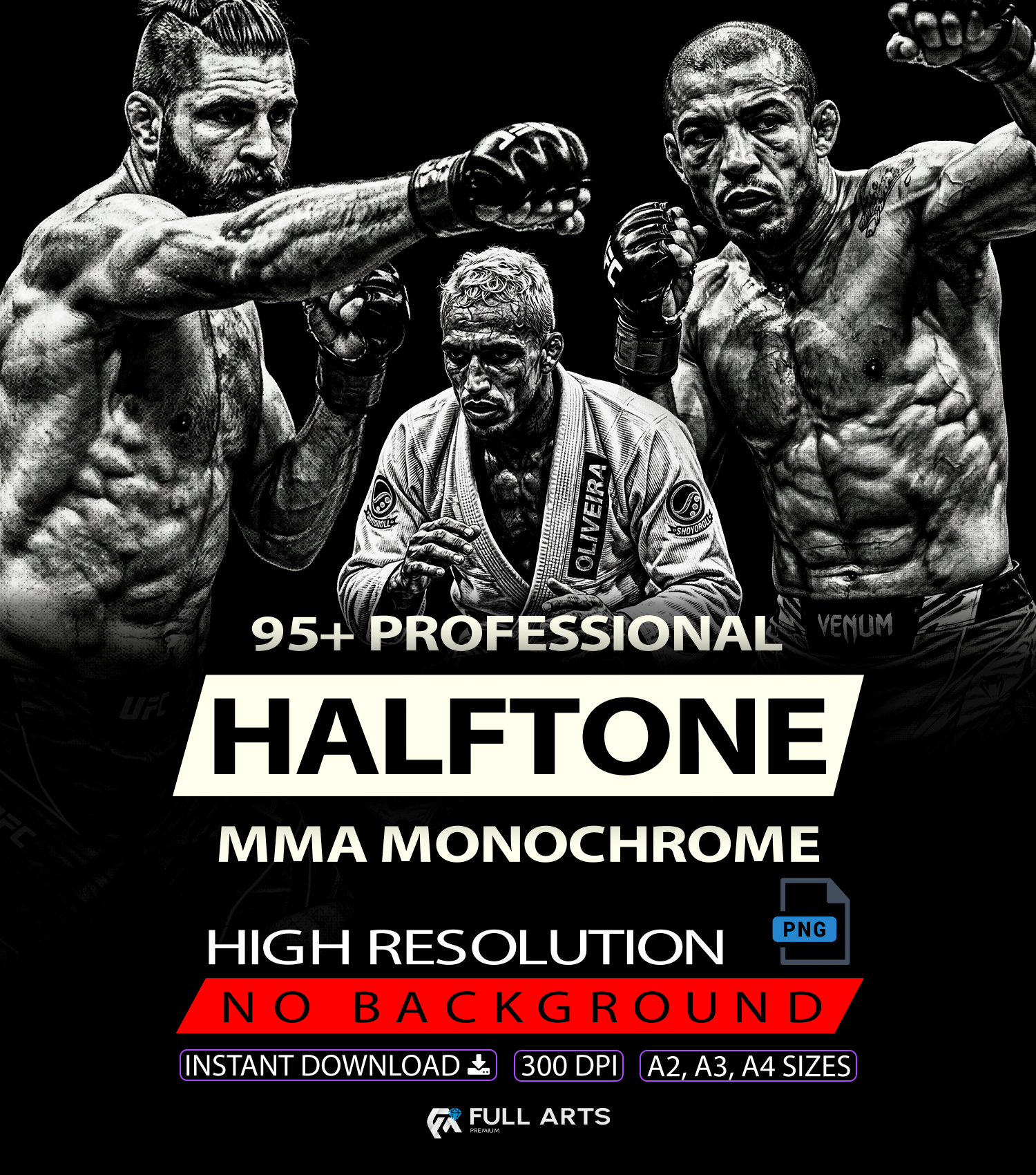 Pack 95+ Halftone MMA Monochrome Designs