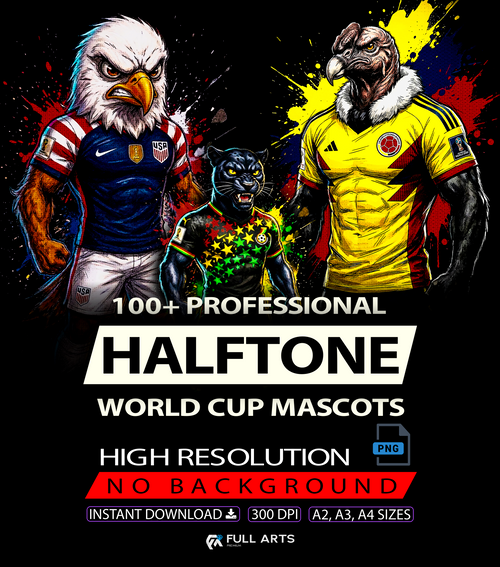 Pack 100+ Halftone World Cup Mascots Designs