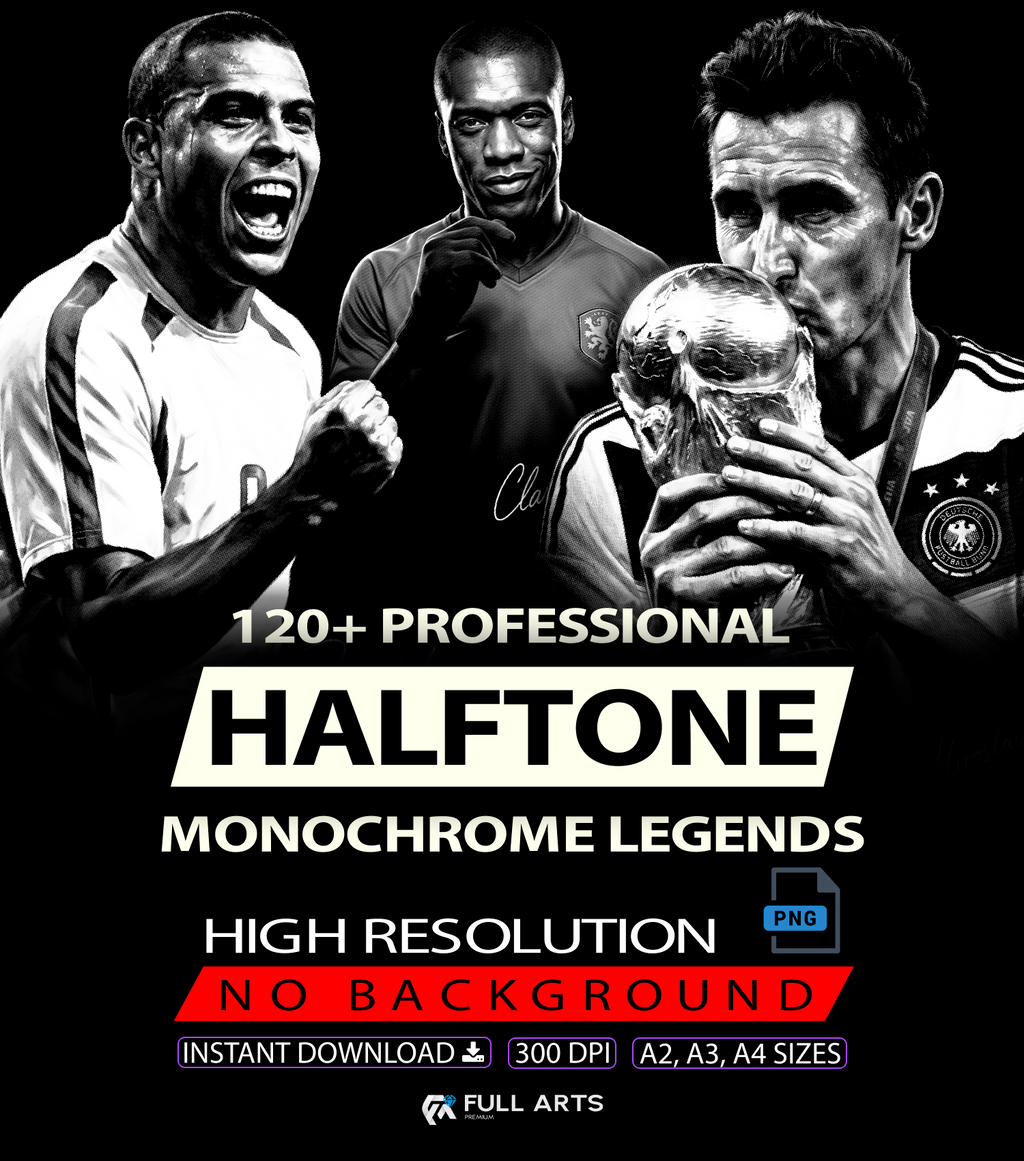 Pack 120+ Halftone Monochrome Legends Designs