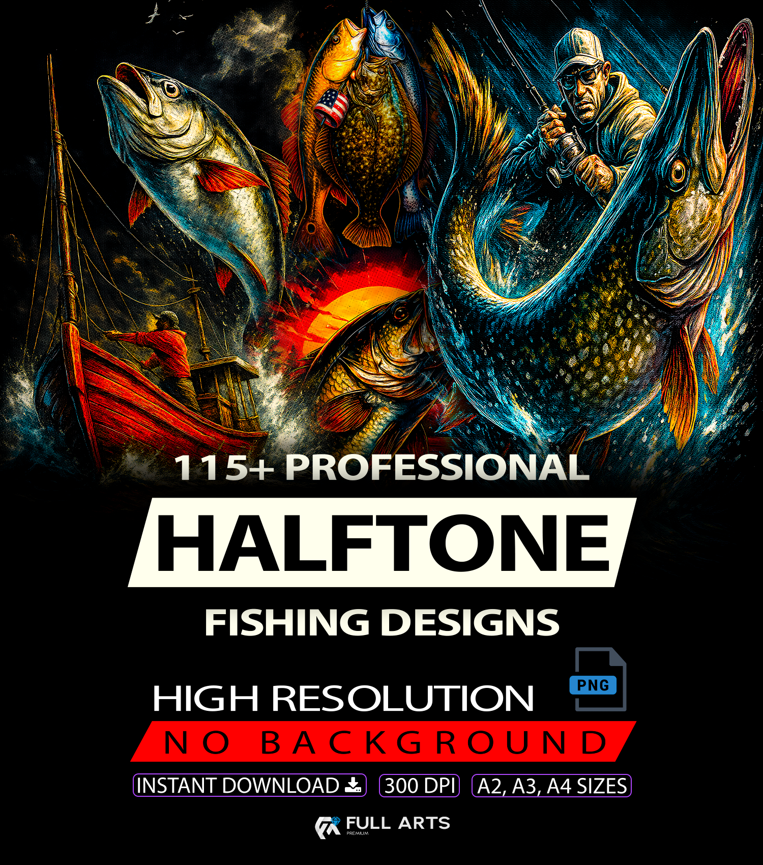 Pack 115+ Halftone Fishing Designs
