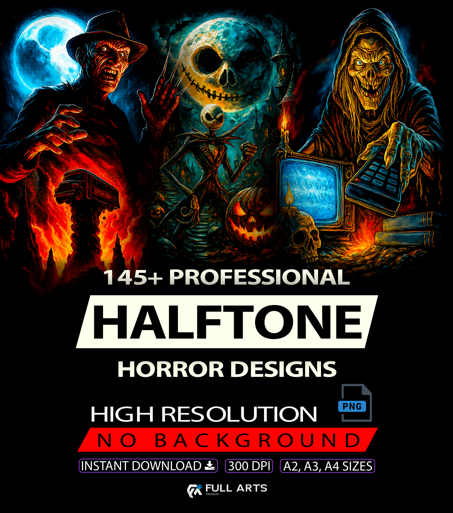 Pack 145+ Halftone Horror Designs