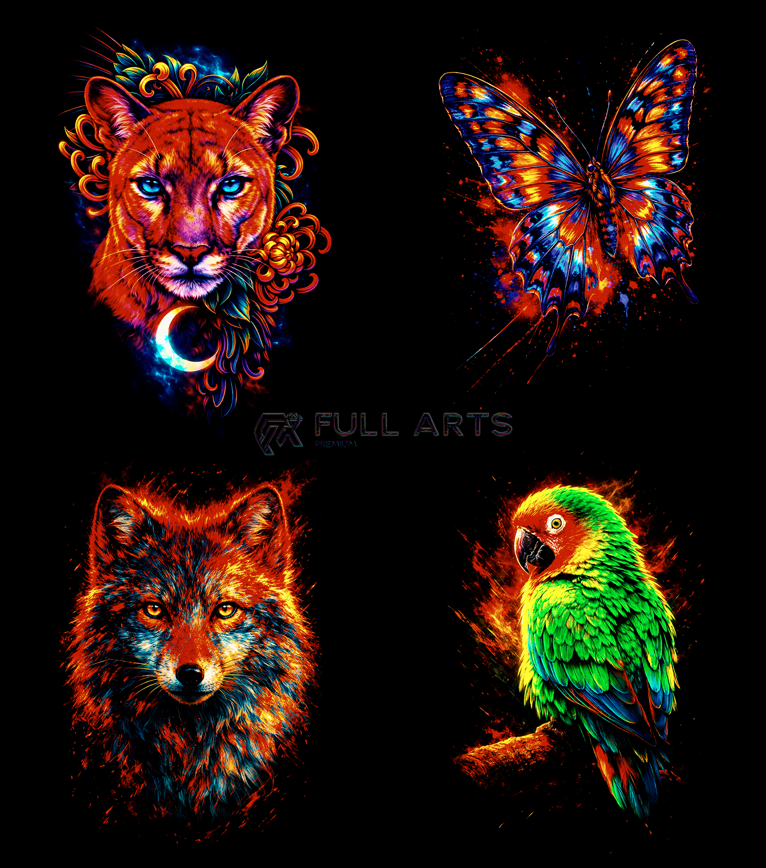 Pack 40 Halftone Neon Animals Designs