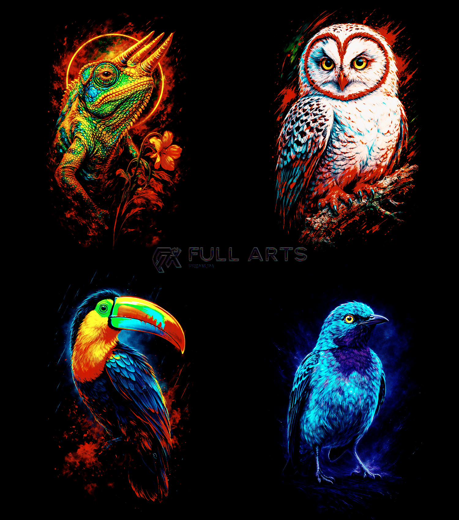 Pack 40 Halftone Neon Animals Designs