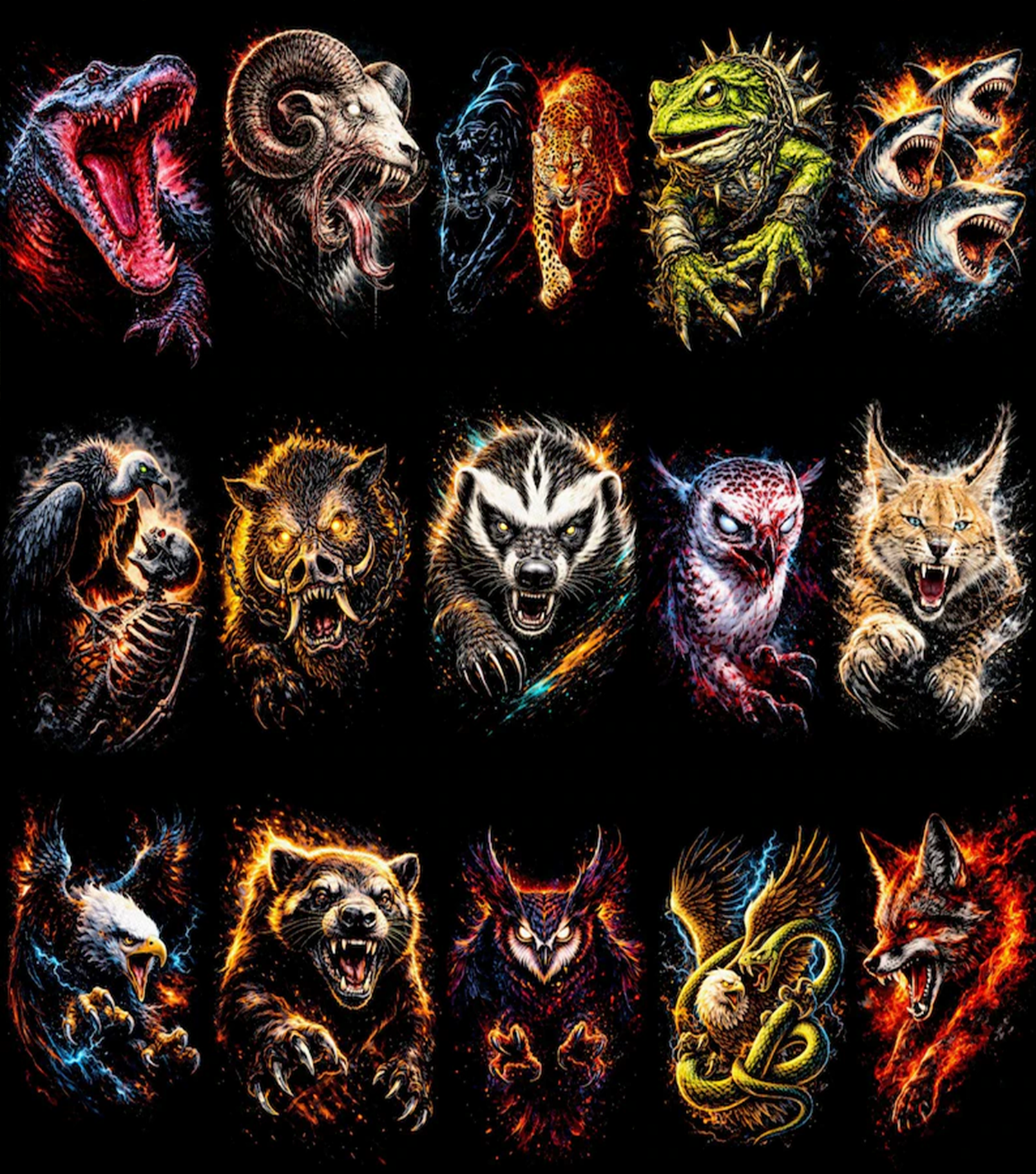 Pack 120+ Halftone Animals Streetwear Designs